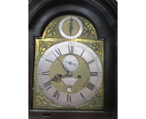 An oak longcase clock with brass dial, Seth Agar, Wisbech 209cm highDial 11 inch diameterSee photos