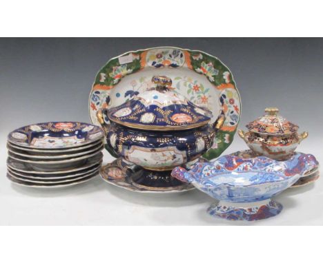A Mason's Ironstone dinner service, circa 1835, comprising a soup tureen, cover and stand, four soup bowls and four plates;  