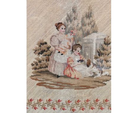 19th Century or Early 20th Century Tapestry Children playing in a garden Needlework,46cm x 43.5cm