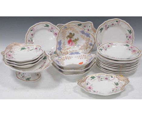 A part dessert service Spode "Felspar", circa 1825, moulded in light relief with borders of carnations in pink green and beig