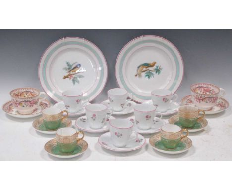 Part coffee service by Richard Ginori, with pink rose buds on a white ground (12 cups, 12 Saucers), together with Royal Worce