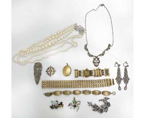 A split pearl brooch, tested as 9ct gold weight 3.2g, together with two Austro-Hungarian brooches, a pair of Georgian paste e