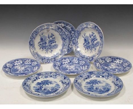 Various 19th century Spode and other blue and white transfer printed ceramics, cheese stands, shaped supper dishes etc (qty)P