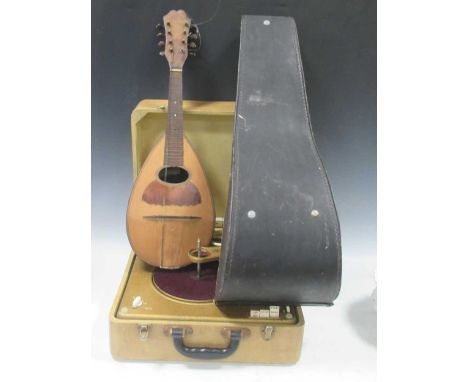 A bakelite cased record player and a Italian bowl backed mandolin