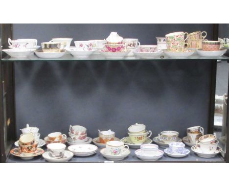 A reference collection of nineteen tea cups and saucers and eight trios, to include Spode, Minton, Chamberlain Worcester and 
