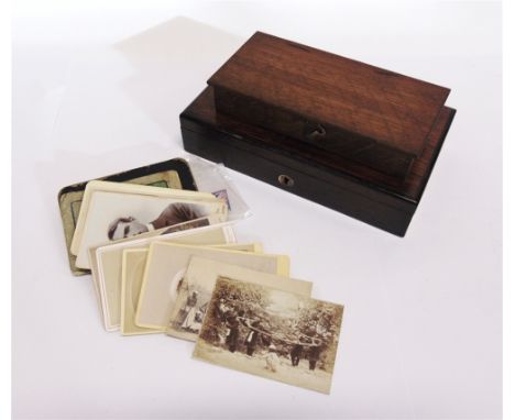 ASSORTED COLLECTABLES  comprising nine carte-de-visite photographs and two others; a set of balance scales, in a wooden box; 