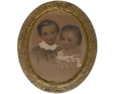 J. SYDNEY WILLIS HODGES (BRITISH, 1829-1900)  Portrait of a Boy and Girl,  charcoal and red chalk, heightened with white, sig
