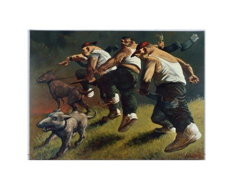 Peter Howson OBE(Scottish, b.1958)"Patriots",limited edition box canvas print, 1/100,42 x 56cms, unframed as intended.With ce