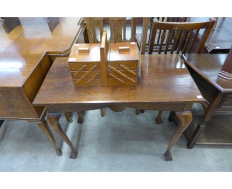 An oak side table and metamorphic sewing box
