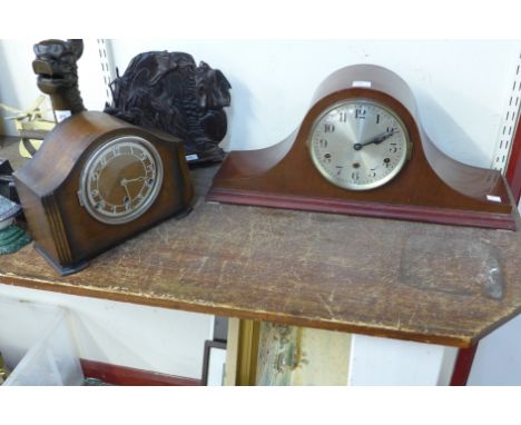 A walnut mantel clock and oak mantel clock