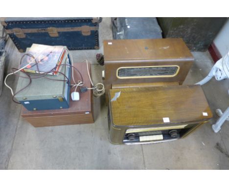 Two vintage radios and two reel to reels