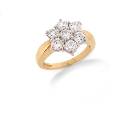 A diamond cluster ring, the round brilliant-cut diamonds weigh approximately 1.50cts in total, set in 18ct yellow gold, Londo