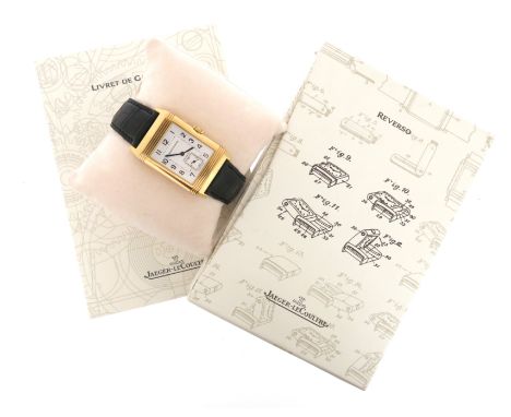 A gentleman's yellow gold Duoface reverso wristwatch by Jaeger LeCoultre, ref 270-1-54, both sides with guilloche decoration 
