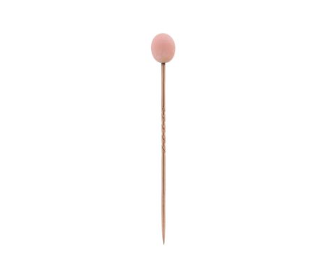 A conch pearl stick pin, the pink conch pearl is 10mm high, on twisted gold stickpin, 7cm high total Condition report:&nbsp; 