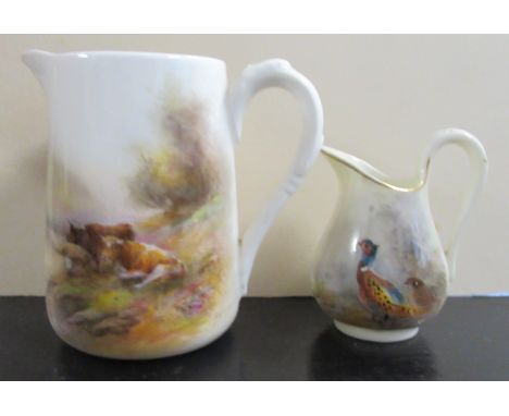 Two Royal Worcester jugs, one decorated with Cattle by Stinton the other with pheasants