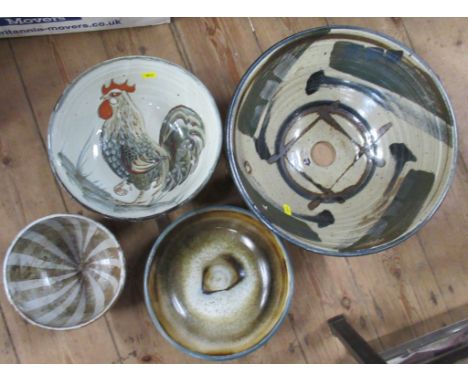 A Studio Pottery basin, together with three bowls