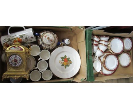 Two boxes of mixed ceramics and a mantel clock