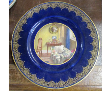 A Royal Worcester plate, decorated with interior scene signed W Hawkins, af&nbsp;