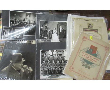 Four black and white photographs, top include Winston Churchill and the Queen, together with Royal Commemorative programmes a