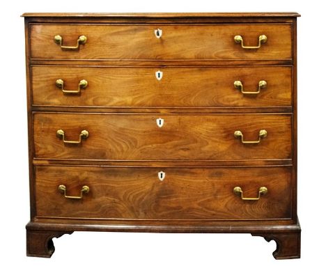 A George IV mahogany bowfront chest of four long drawers, on bracket feet, 110cm wide/see illustration