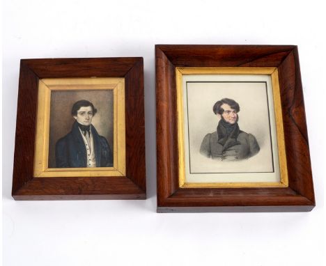 Attributed to William Moore (1790-1851)/Portrait Miniature of a Young Man/half-length, in blue coat and white waistcoat/water