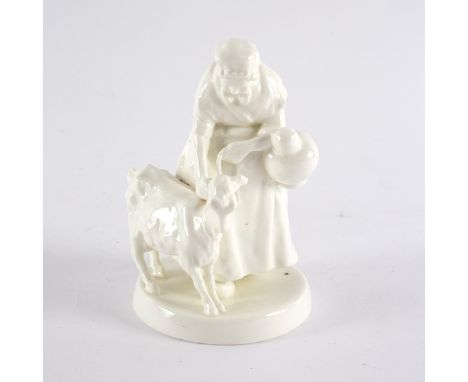 A Royal Worcester white glazed figure, The Old Goat Woman, 14cm high