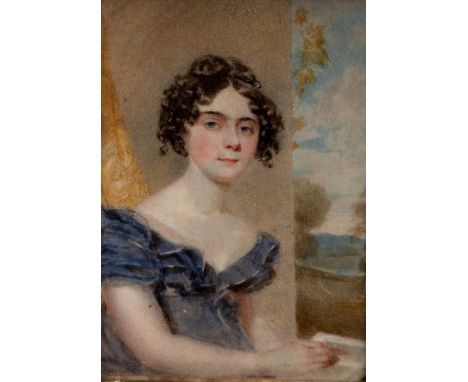 English School, circa 1830/Portrait Miniature of a Young Woman/half-length, wearing a blue dress, her hair in ringlets/painte