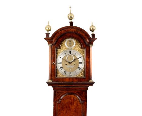 A fine 18th Century walnut eight-day longcase clock, Aynsworth Thwaites, London with strike/silent to the arch decorated span