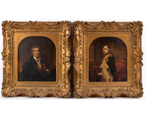 Aftr Sir Thomas Lawrence/Portrait of the Duke of Wellington and/After Paul Delaroche/Portrait of Bonaparte/a pair/oil, 34cm x