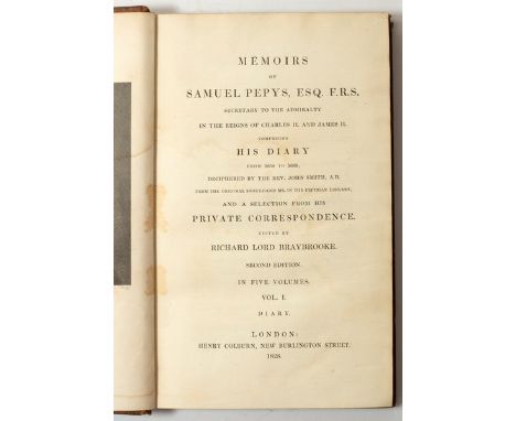 Smith (J A) Memoirs of Samuel Pepys Esq., FRS 5 vols., Henry Colburn, London 1828