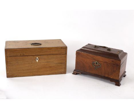 An 18th Century mahogany tea caddy, 31cm wide and another tea caddy