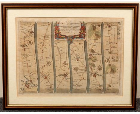 John Ogilby (Scottish 1600-1676)/The Road from Gloucester to Montgomery/The Road from Bristoll to Worcester/two hand coloured