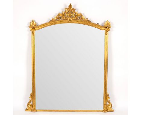 An arch-top gilded overmantel mirror with moulded border, the plate 120cm x 95cm CONDITION REPORT: This mirror is 19th centur