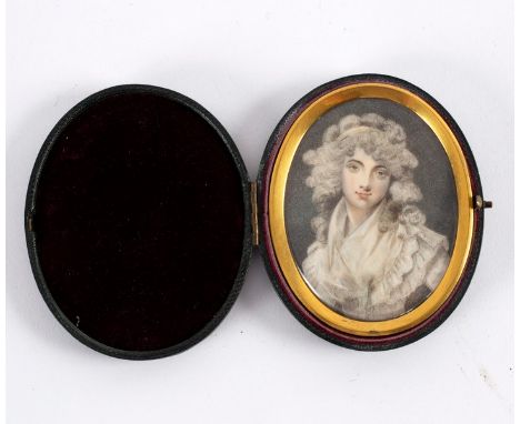 Late 18th Century English School/Portrait Miniature of a Young Lady/head and shoulders, wearing a white dress/watercolour on 