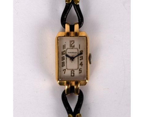 A Jaeger-LeCoultre 18k gold cased wristwatch, the rectangular dial with Arabic numerals in gilt, the movement numbered 78443,