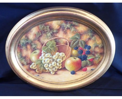 J.F. SMITH (ROYAL WORCESTER ARTIST) STILL LIFE WITH FRUIT oil on board, in oval gilt frame 39 x 48cm