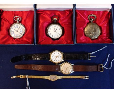 A VINTAGE INGERSOLL WRISTWATCH two other wristwatches, and three modern pocket watches