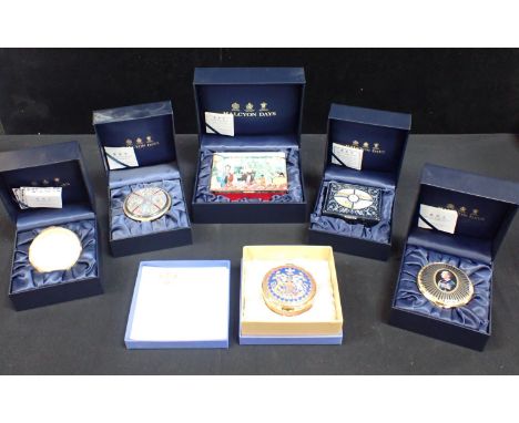 A COLLECTION OF HALCYON DAYS ENAMEL BOXES to include commemorative ware and The Nutcracker box (6)