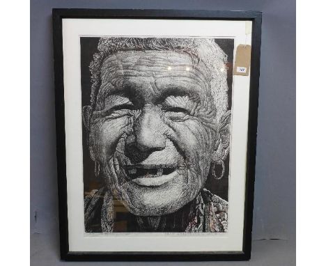Xiang Silou (Contemporary Chinese), portrait study, woodcut, signed in pencil and numbered 6/50,90 x 71cm