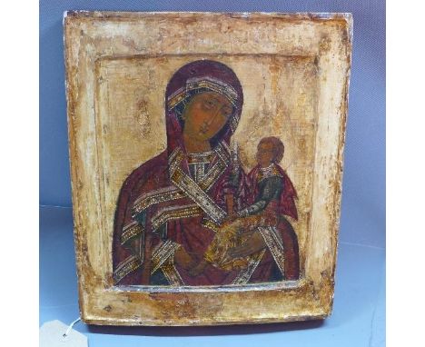 A Russian icon, The Mother of God of Smolensk, tempera on wooden panel, 32 x 27cm 