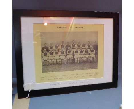 A team photograph of Arsenal FC 1933-34, First Division Champions, with team signatures, print, 24 x 30cm 