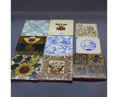 A collection of nine ceramic tiles to include Minton, Art Nouveau and Persian examples 