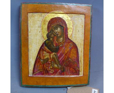 A Russian icon, Mother of God and Christ, tempera on wooden panel, 31 x 26cm 