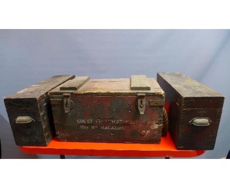 A vintage wooden ammo box together with two other boxes 
