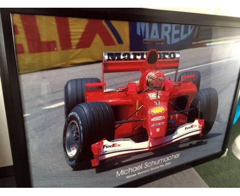 Huge print of Michael Schumacher racing for Ferrari at Monaco in 2001. This print was commissioned by BT for their headquarte