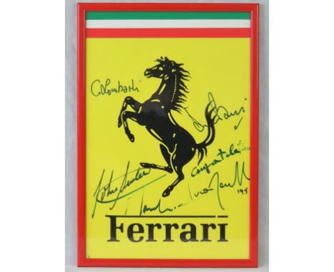 The framed glazed and signed Ferrari plaque from the Goodwood F50 launch of 1995. Hand signed by Luca Cordero di Montezemolo,