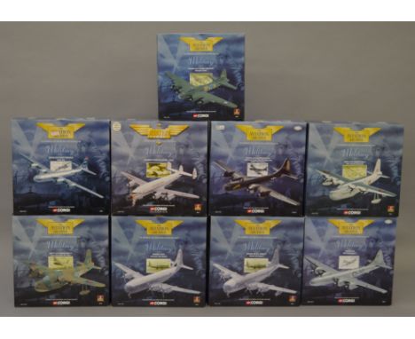 Nine boxed Corgi 'Aviation Archive' Military aircraft in 1:144 scale. Overall models appear G+/VG  in G+ boxes. (9)