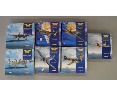 Seven boxed Corgi 'Aviation Archive' Military aircraft in 1:72 scale  including AA32801 DH Mosquito. Overall models appear G+