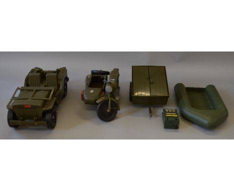 Action Man.  Jeep & Trailer, Motor Bike, Dingy & Field Radio. 