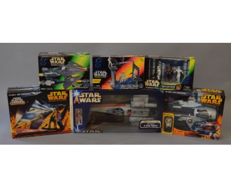 Quantity of Hasbro Star Wars vehicles: Saga Red Leader's X-wing Fighter; ROTS Obi-Wan's Jedi Starfighter; ROTS Plo Koon's Jed